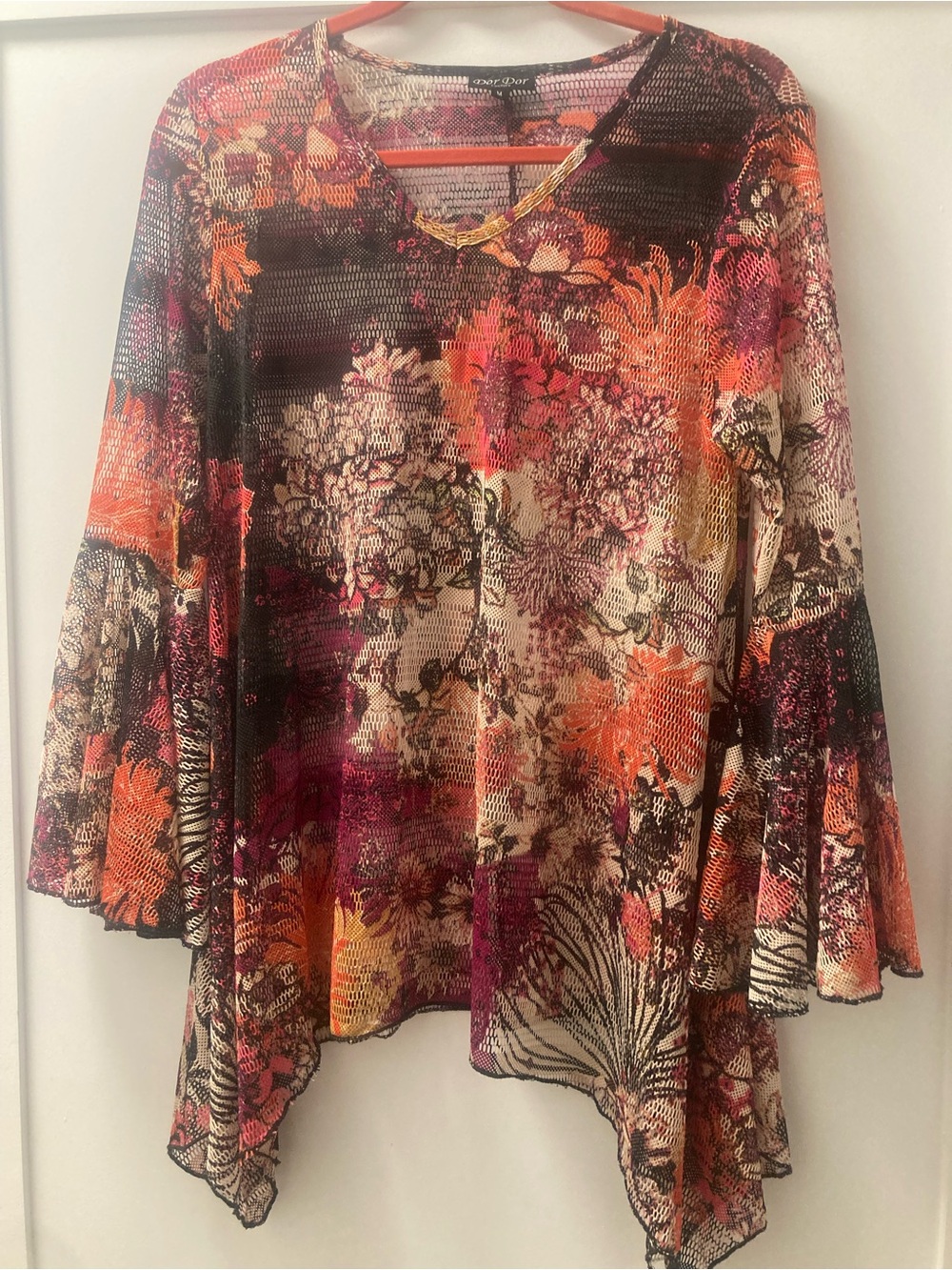 Floral Mesh V-Neck Tunic in Multicolor
